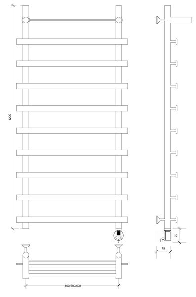 Полотенцесушитель электрический Secado Понтида 1 СП 120x40x50 белый матовый