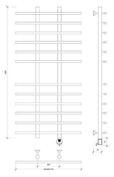Полотенцесушитель электрический Secado Турин 4 120x20x70 белый матовый