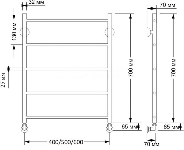 Полотенцесушитель водяной латунный Secado Триада 1 плюс 40x70 бронза
