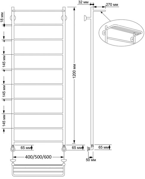 Полотенцесушитель водяной латунный Secado Триада 4 50x120 бронза