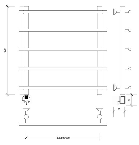 Полотенцесушитель электрический латунный Secado Турин 1 60x40x50 бронза