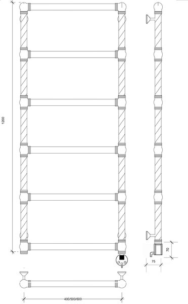 Полотенцесушитель электрический латунный Secado Фалерони 1 Trenza 60x120 бронза