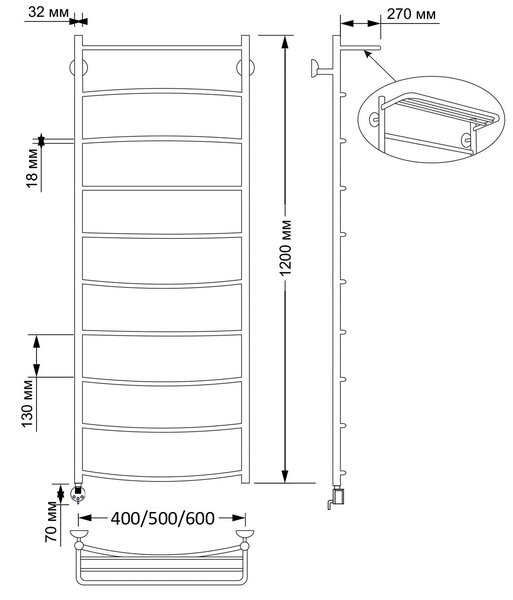 Полотенцесушитель электрический латунный Secado Милан 4 50x120 бронза
