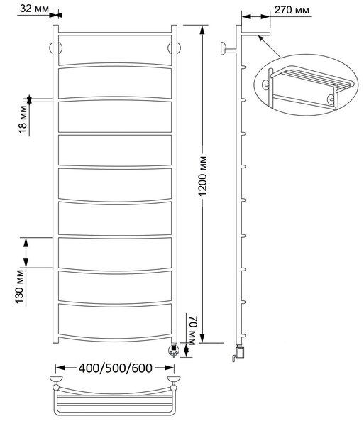 Полотенцесушитель электрический латунный Secado Милан 4 50x120 бронза