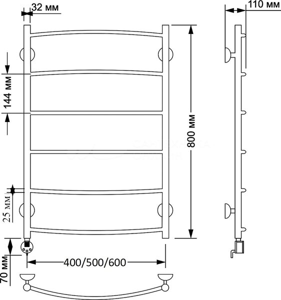 Полотенцесушитель электрический латунный Secado Милан 1 плюс 50x80 бронза