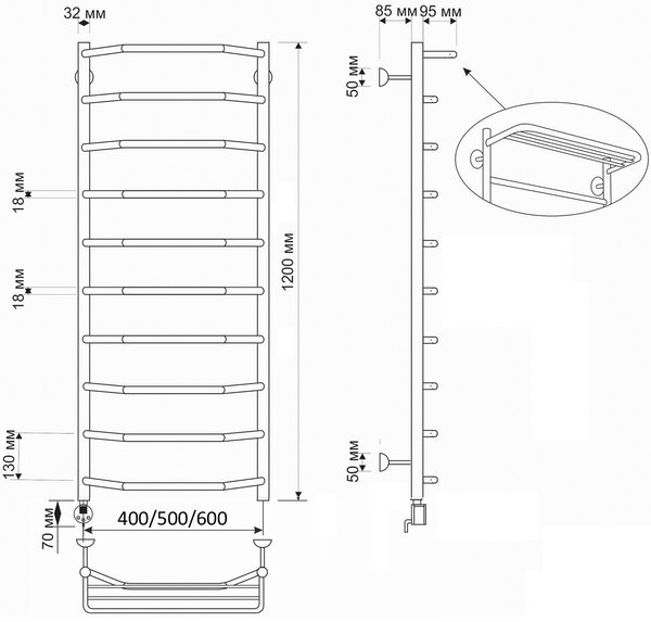 Полотенцесушитель электрический латунный Secado Агата 3 50x120 бронза