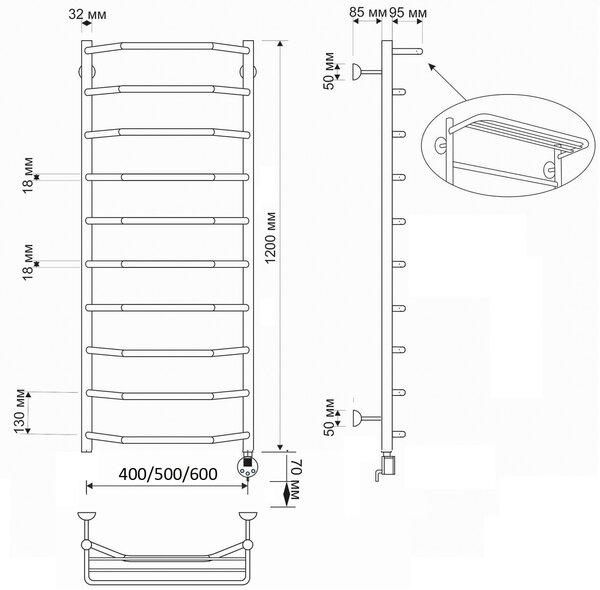 Полотенцесушитель электрический латунный Secado Агата 3 50x120 бронза