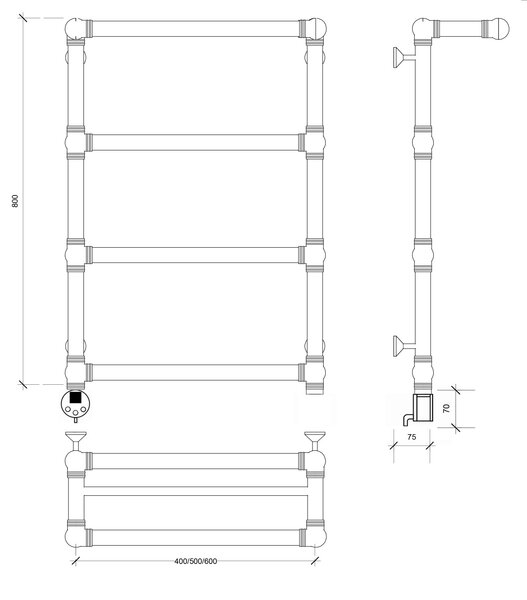 Полотенцесушитель электрический латунный Secado Фалерони 2 50x80 бронза