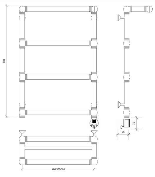 Полотенцесушитель электрический латунный Secado Фалерони 2 60x80 бронза