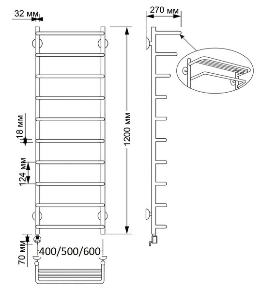 Полотенцесушитель электрический латунный Secado Мерида 2 50x120 бронза
