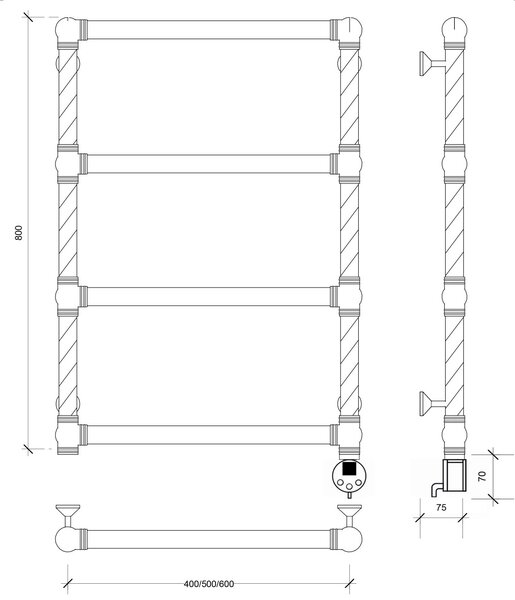 Полотенцесушитель электрический латунный Secado Фалерони 1 Trenza 60x80 бронза