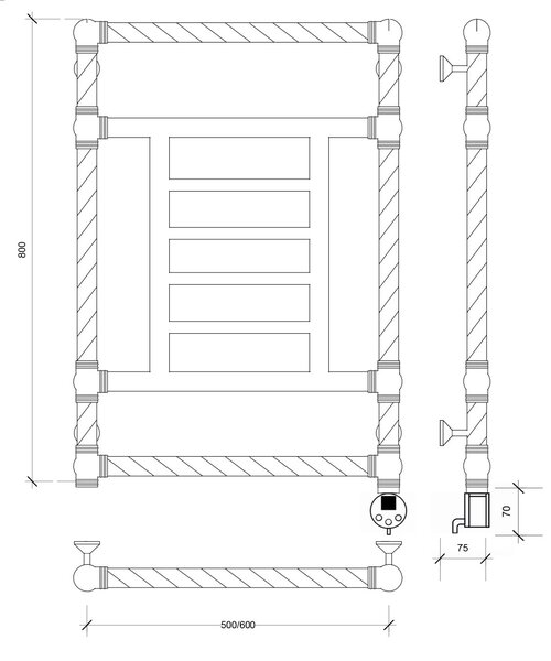 Полотенцесушитель электрический латунный Secado Фалерони 3 Trenza 50x80 бронза