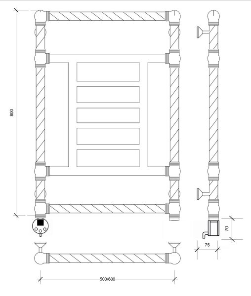 Полотенцесушитель электрический латунный Secado Фалерони 3 Trenza 60x80 бронза
