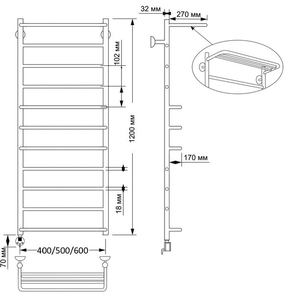 Полотенцесушитель электрический латунный Secado Верона 2 40x120 бронза