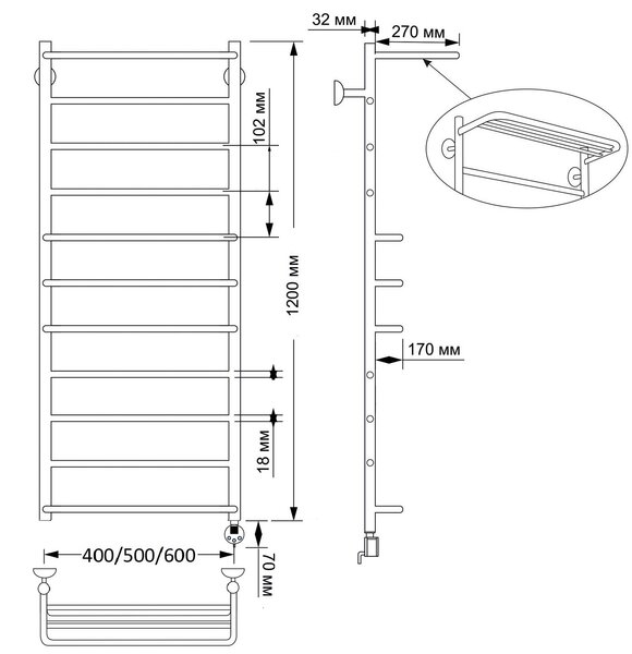 Полотенцесушитель электрический латунный Secado Верона 2 40x120 бронза