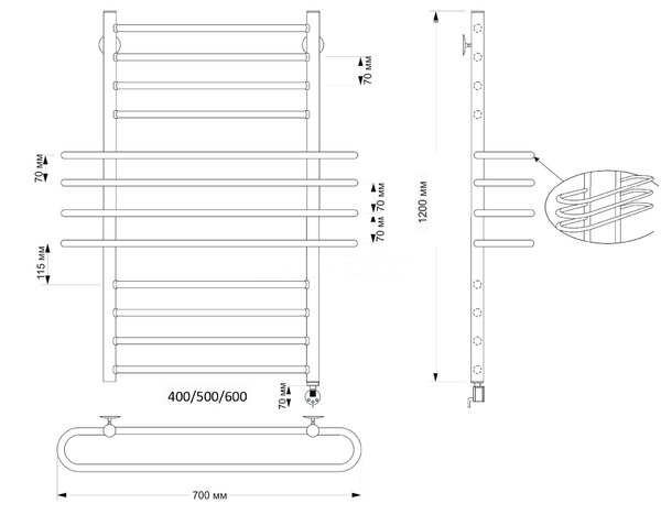 Полотенцесушитель электрический латунный Secado Палермо 50x120 бронза