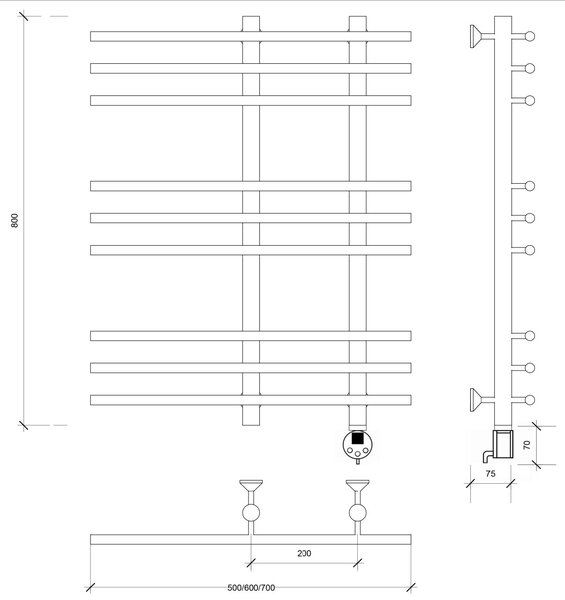 Полотенцесушитель электрический латунный Secado Турин 3 80x20x50 бронза