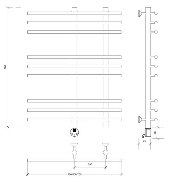 Полотенцесушитель электрический латунный Secado Турин 3 80x20x60 бронза