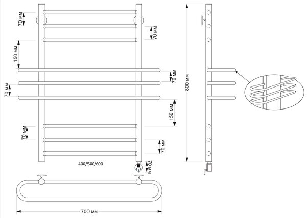 Полотенцесушитель электрический латунный Secado Палермо 50x80 бронза