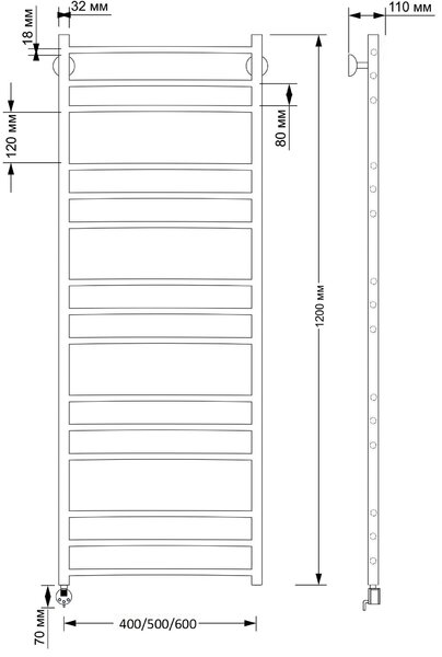 Полотенцесушитель электрический латунный Secado Триада 3 40x120 бронза