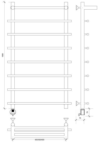 Полотенцесушитель электрический латунный Secado Турин 1 СП 100x50x60 бронза