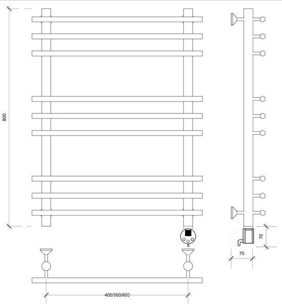 Полотенцесушитель электрический латунный Secado Турин плюс 80x60x70 бронза