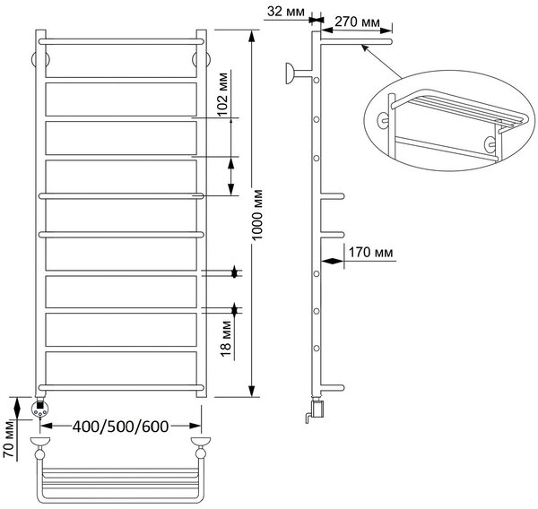 Полотенцесушитель электрический латунный Secado Верона 2 60x100 бронза