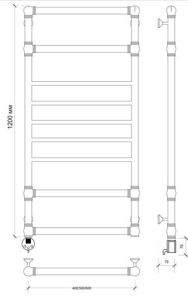 Полотенцесушитель электрический латунный Secado Бароло 40x120 бронза