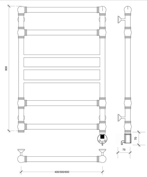 Полотенцесушитель электрический латунный Secado Бароло 50x80 бронза