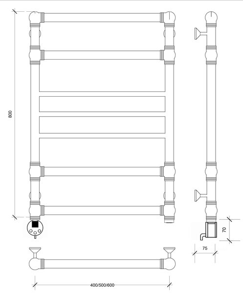Полотенцесушитель электрический латунный Secado Бароло 60x80 бронза