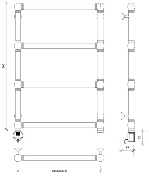 Полотенцесушитель электрический латунный Secado Фалерони 1 50x80 бронза