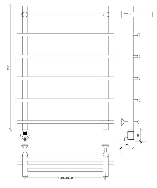 Полотенцесушитель электрический латунный Secado Турин 1 СП 80x50x60 бронза