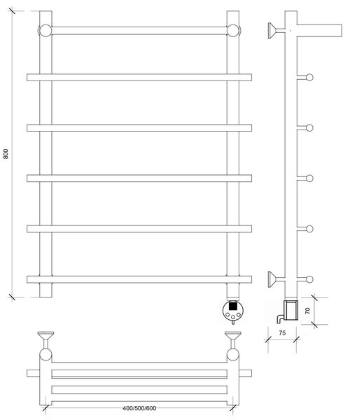 Полотенцесушитель электрический латунный Secado Турин 1 СП 80x60x70 бронза