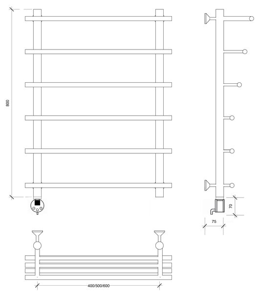 Полотенцесушитель электрический латунный Secado Турин 6 80x40x50 бронза