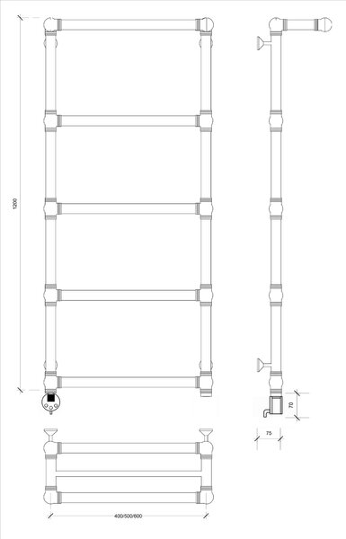 Полотенцесушитель электрический латунный Secado Фалерони 2 50x120 бронза