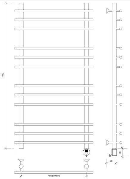 Полотенцесушитель электрический латунный Secado Турин плюс 100x40x50 бронза