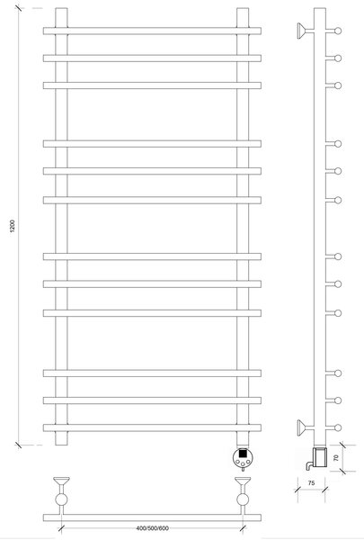 Полотенцесушитель электрический латунный Secado Турин плюс 120x40x50 бронза