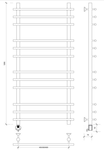 Полотенцесушитель электрический латунный Secado Турин плюс 120x60x70 бронза