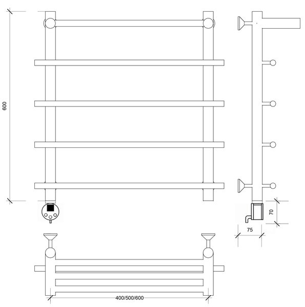 Полотенцесушитель электрический латунный Secado Турин 1 СП 60x60x70 бронза