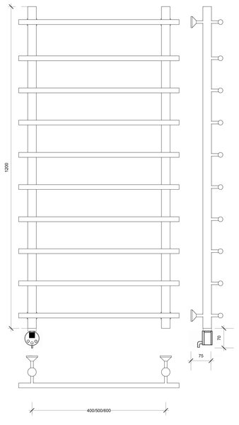 Полотенцесушитель электрический латунный Secado Турин 1 СП 120x40x50 бронза