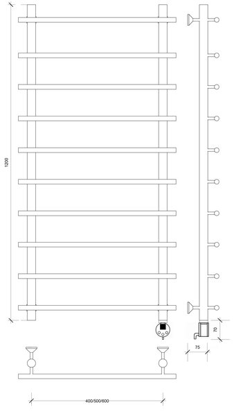 Полотенцесушитель электрический латунный Secado Турин 1 СП 120x40x50 бронза