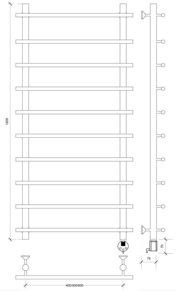 Полотенцесушитель электрический латунный Secado Турин 1 120x40x50 бронза