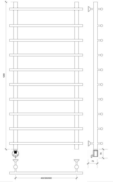 Полотенцесушитель электрический латунный Secado Турин 1 120x60x70 бронза
