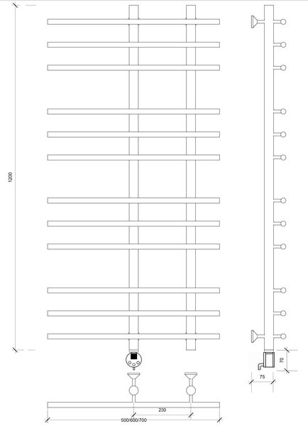 Полотенцесушитель электрический латунный Secado Турин 3 120x20x60 бронза
