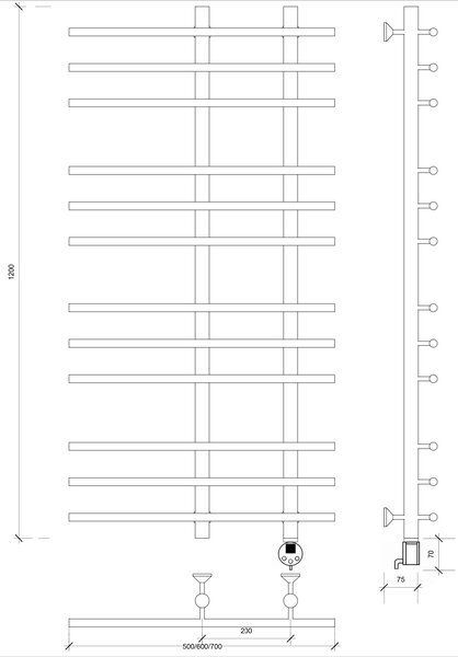 Полотенцесушитель электрический латунный Secado Турин 3 120x20x60 бронза