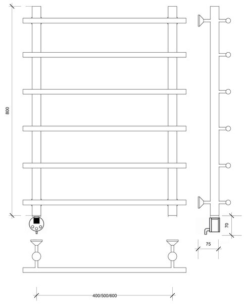 Полотенцесушитель электрический латунный Secado Турин 1 80x50x60 бронза