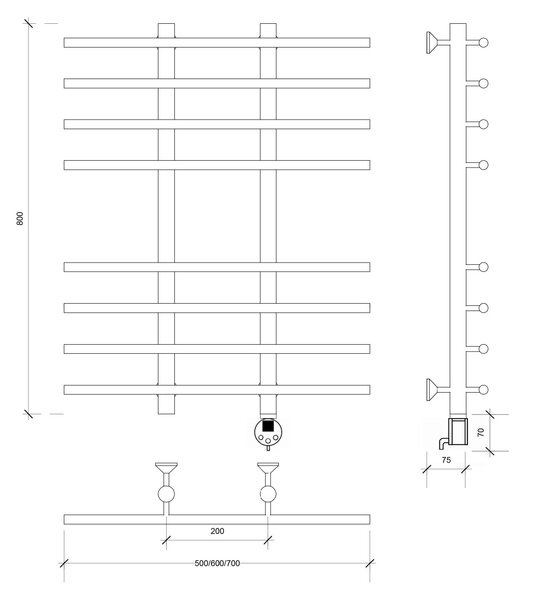Полотенцесушитель электрический Secado Турин 4 80x20x70 хром