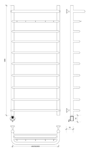 Полотенцесушитель электрический Secado Мерида 1 КСП 120x40 хром