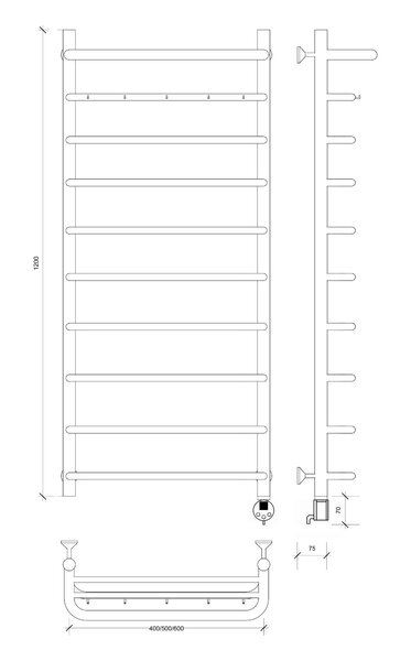 Полотенцесушитель электрический Secado Мерида 1 КСП 120x60 хром