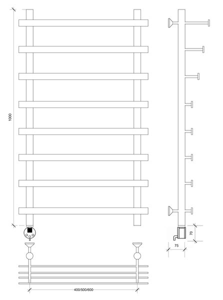 Полотенцесушитель электрический Secado Понтида 7 СП 100x50x60 хром